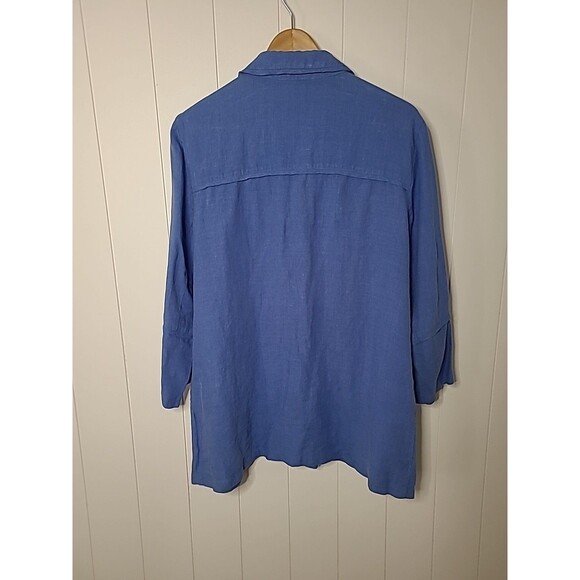 Womens  Linen Top Sz Medium Blue Lagenlook Button Up Summer Coastal Minimalist - Picture 7 of 10
